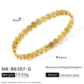 Detail view of 6mm gold plated stainless steel bangle with dimensions and specs - Gold Hollow Chain Zirconia Style (NB-B6387-G)