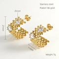 Detail of 18k gold plated stainless steel C-shaped earrings with square zircon stone - Gold