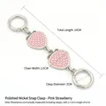 Pink strawberry bag chain extender with 2cm silver round clips for shoulder bags - Silver Spring Buckle - Light Pink Strawberry