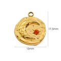 Macro detail of a 17.5mm gold celestial pendant with moon, star, and red crystal - Moon & Star/Rose Red Zirconia / Rose Red Gold