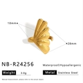 Golden ginkgo leaf stainless steel ring with fan-shaped texture and open adjustable design - Ginkgo Leaf Style (NB-R24256)