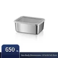 650ml stainless steel food container with clear lid for fridge storage, 13.5x10.7x5.5cm - 201 Small (White Lid/650ML)