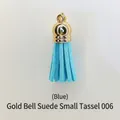 Pendentif gland en daim bleu avec capuchon doré pour projet de porte-clés DIY - Pompon Style 6 Bleu