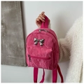 Rosa Mini-Rucksack mit Faltenstruktur und silberner Metallic-Schleife - Rosarot