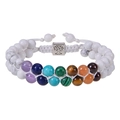 Detailed shot of double-layer malachite bracelet with Tree of Life charm and chakra stones - White Howlite Bracelet