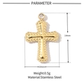 Macro detail of gold stainless steel cross pendant with 14mm by 10mm size dimensions - Gold Beaded Edge Cross Pendant (VG189)