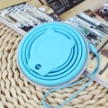 Light blue collapsible silicone cup with a 3D cartoon panda lid and a carrying lanyard - Bear Style (Blue)