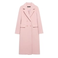 Eleganter langer Damenmantel in Hellrosa mit Doppelknopfreihe und klassischem Revers - XS / Rosa