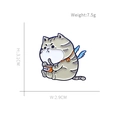 Cartoon grey striped cat enamel pin with blue wings holding fish can, 3.1x2.9cm size - Winged Cat with Fish Can