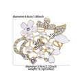 Golden flower brooch with white enamel, pearls, and crystals showing size dimensions - Gold Enamel Floral Pearl Brooch (4073144)