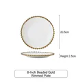 Luxury 8-inch white ceramic dinner plate with gold beaded rim, 20.5cm diameter - 8 Inch Round Bead Plate - Gold Rim
