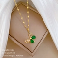 Gold hollow butterfly pendant necklace with green drop stone and micro-pave details - Titanium Steel Chain + Copper Pendant / Hollow Butterfly Necklace (D410)