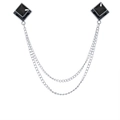 Elegant silver collar pins with black diamond-cut stones and double layer chain tassels - Black (Silver Base)