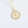 Religieuze ketting met Maagd Maria hanger in goud en bezet met zirkoonstenen - Schijf Maagd Maria XL3365-6
