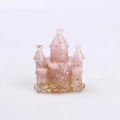 Pink crystal and gold foil resin castle ornament with heart-topped towers for desk decor - Rose Quartz Variant 3