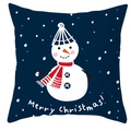 Detailed view of dark blue Christmas pillowcase with snowman print and Merry Christmas text - Dark Blue Single Snowman Merry Christmas