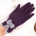Elegant purple knitted gloves with grey faux fur trim and bow detail for touchscreen use - Fleece Butterfly - Purple