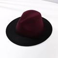 Classic wide brim fedora hat in gradient burgundy and black felt wool with flat brim style - M (56-58cm) / Wine Red Patchwork Black