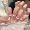 Faux ongles press-on dégradés rose nude style French classique de forme courte carrée - Très Petit (XS) / 122-Trapèze Très Court