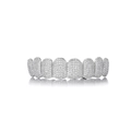 Macro shot of silver hip-hop grillz with high-quality cubic zirconia micro-pave setting - Silver (Upper Teeth)