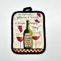 Thick cotton pot holder with wine and grape print in a rustic American country style - Wine Bottle