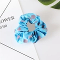 Blue strawberry print hair scrunchie with cute summer fruit pattern in chiffon fabric - 08# Hawthorn
