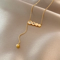 Golden titanium steel necklace with zircon circles and long fringe tassel pendant - Titanium Steel Gold Style (X605)