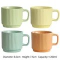 Set of four striped macaron ceramic mugs in green, yellow, blue, and orange colors - Set of 4 (Light Green/Beige/Sky Blue/Orange)