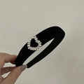 Elegant black velvet headband for women with a sparkling rhinestone heart decoration - Velvet