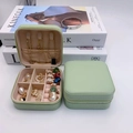 Light green portable square jewelry box with velvet lining for rings and necklaces - Zipper Style / Matcha Green