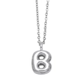 Minimalist silver letter B pendant necklace with a classic O-chain on white background - Letter B
