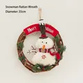 Ghirlanda in rattan pupazzo di neve 35cm con scritta Merry Christmas rossa - Ghirlanda di Pupazzo di Neve Maschile / Diametro 35cm