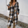 Damesjas met capuchon en ruitpatroon in bruin en zwart lang casual model - S / Khaki