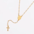 Collana a Y dorata stile boho con perline grigie, medaglia sacra e croce pendente - Grigio
