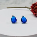 Classic silver-tone stud earrings featuring AAA teardrop royal blue zircon stones - Blue