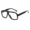 Classic black square frame sunglasses with thick glossy temples in a retro bold style - Glossy Black Frame / Clear Lenses
