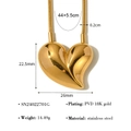 Vue macro du pendentif coeur plaqué or 18k avec dimensions précises et spécifications - Collier Pendentif Cœur Doré (SN24022701G)
