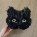 Schwarze Plüsch-Katzenmaske mit Silberglitzer und Gummiband für Kostümpartys - Schwarze Glitzer-Fuchsmaske