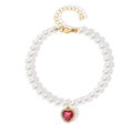 Elegante Perlenhalskette für Haustiere mit rosa Herz-Edelstein und Goldverschluss - Lila