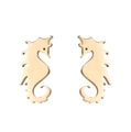 Detailed view of gold seahorse earrings made of polished stainless steel for women - Gold