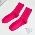 Vibrant rose red ribbed mid-calf socks with high elastic cotton knit texture - One Size / Rose Red