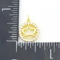 Golden round zircon pendant with hollow crown design and measurements on scale - Crown Heart