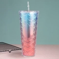 Mermaid scale glitter tumbler with blue-pink gradient and straw, 24oz double wall plastic - 24oz / Gradient Blue Pink