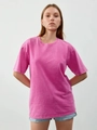 Oversized pink acid wash cotton T-shirt with vintage mineral texture and drop shoulders - Washed Rose Red