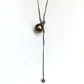 Adjustable long pearl lariat necklace with silver snake chain and metallic dark bead pendant - Metallic Dark Gray