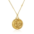 Golden lion zodiac pendant necklace in polished stainless steel with embossed coin design - Leo