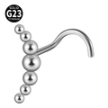 Curved G23 titanium nose stud featuring seven gradient size white round zircons - Gradient Seven-Ball Row (Style 18 5-Shaped) / 0.8x7mm