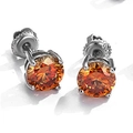 Pair of orange round cut moissanite stud earrings in a classic silver four-prong setting - 3MM (0.1ct) / Champagne