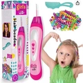 Pink DIY hair beader toy set with colorful beads and comb for creative braiding - 203Y: Automatic Hair Beader