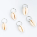 Set of five natural off-white shell hair charms with metal rings for braided hair - Shell / Silver
